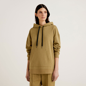 Women's Winter <b>Drop</b> Shoulder Full Length Hoodie Anti-Wrinkle Breathable 100% Cotton Pullover Solid Streetwear OEM Front - Product Image 2