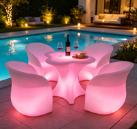 Table de bar LED moderne 16 couleurs, mobilier d'extérieur solaire LED lumineux, chaises et tables LED étanches à motif fleur de prunier