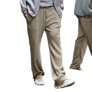 Pantalones anchos de jacquard a rayas para hombre, talla europea, talla grande, corte holgado informal, pierna recta, con cordón elástico - Product Image 6