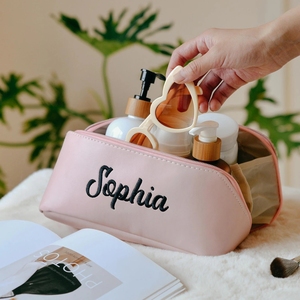 Portable Eco-Friendly PU Leather Cosmetic <b>Bag</b> Embroidery Logo Large Capacity Travel Water Resistant Zipper for <b>Bag</b> Durable - Product Image 5