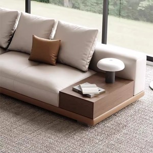 Sofá de Cuero Italiano Minimalista de Línea Recta, Muebles de Sala de Estar de Cuero Genuino Ecológico - Product Image 3