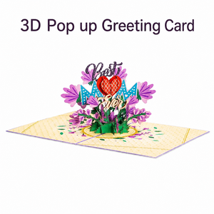 Tarjeta de Felicitación 3D Pop-up para el Día de la Madre, la Mejor Mamá del Mundo, Ramo de Flores Moradas, Disponible en Stock - Product Image 1