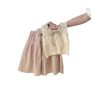 Tongxingyuan Girls' Hollow Knit Vest Summer Thin Cotton Top Set A-<b>Line</b> Skirt Children's Outfit - Product Image 5