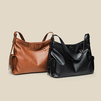 Tas Tote Selempang Bahu Tunggal Kapasitas Besar Gaya Vintage Nasional Baru dari Mifaktory, Bahan PU Solid, Cocok untuk Pantai, Dilengkapi Resleting