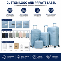 Valise OEM en PP rigide bleu ciel, ensemble emboîtable, texture ondulée, poignée de transport, assortiment de bagages de cabine pour voyage