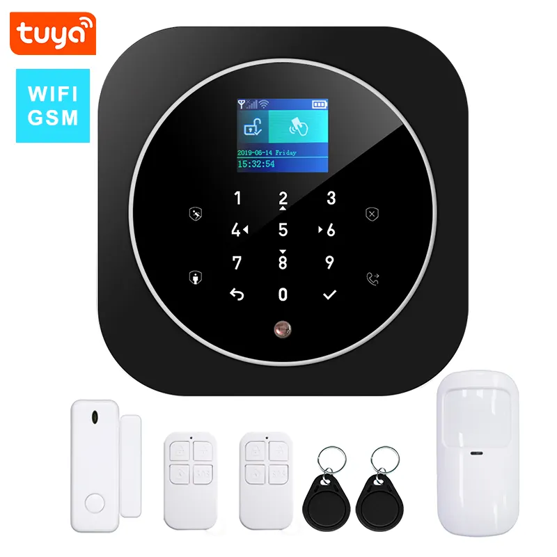 Tuya-hub d'alarme de sécurité complet, wi-fi, gsm, anti-chauffe, pour la maison connectée, avec capteur de porte, noir et blanc, produit populaire