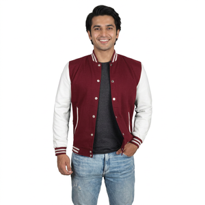 Veste de baseball varsity en cuir surdimensionnée avec broderie personnalisée, manches en cuir, pour hommes, taille plus, pull bomber - Product Image 1