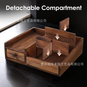 Wooden Desktop Storage <b>Box</b> With Drawers Multi Compartment Perfume Organizer <b>Makeup</b> Storage Tray - Product Image 3