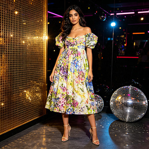 <span class=keywords><strong>Vestido</strong></span> Maxi Estilo Francés, Dulce y Chic, con Estampado Floral Colorido, Cuello <span class=keywords><strong>Cuadrado</strong></span>, Mangas Abullonadas, Cintura Alta, Plisado y Patchwork, Modelo 2026 - Product Image 2