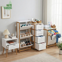 Commode moderne à 4 tiroirs en bambou, un élégant meuble de rangement pour la chambre à coucher et l'organisation du salon, en bois massif
