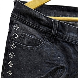 Men's Breathable Distressed Denim Shorts Straight Leg Mid Waist Sequined Decor Ripped Hem Casual Spring Summer Style - Product Image 4