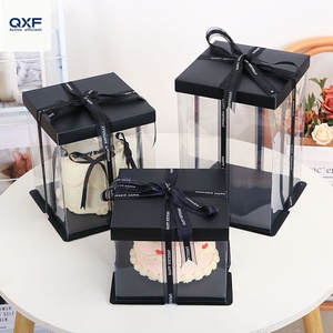 Boîte à gâteau d'anniversaire en papier kraft écologique transparente, trois en un, blanche, carrée, simple et double couche, emballage pour gâteau - Product Image 2