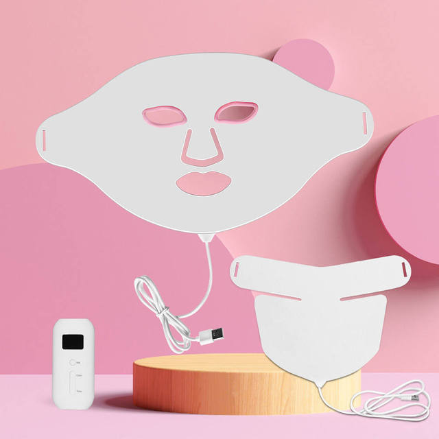 Home Use Infrared LED Light Therapy Facial Mask 4-Color Silicon System Hand-Held Acne Treatment Including Face Neck Skin Therapy