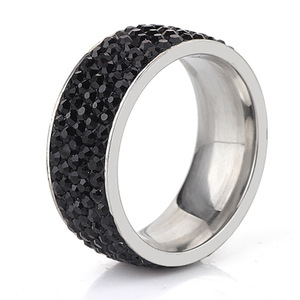 Bague incrustée de diamants noirs 8 mm micro-pavés, bijoux de mode unisexe, cadeau - Product Image 1