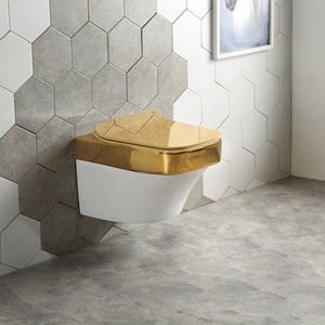 WC suspendu mural monobloc doré pour toilettes sanitaires - Product Image 2