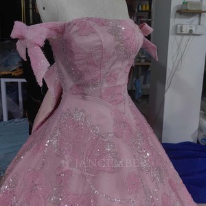 Lsany239 Quinceanera Shinny Lace Top Corset Princess Dress For Teenagers Girls 15 Years Off-Shoulder Pink Lady Skirt Jancember - Product Image 3