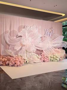 Rideau en <span class=keywords><strong>organza</strong></span> fait main, plissé en forme de vague, motif floral 3D, fleur de forme libre pour décoration de toile de fond de <span class=keywords><strong>mariage</strong></span> - Product Image 1