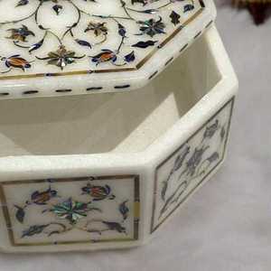 Elegant White Marble Jewelry <b>Box</b> Handcrafted with <b>Floral</b> Pietra Dura Inlay Work Decorative Storage Case Gift Export Quality - Product Image 4
