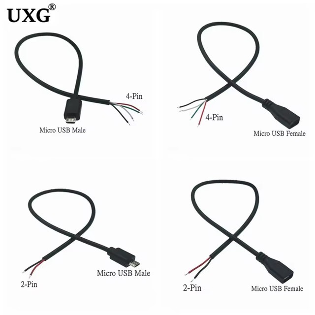 Micro USB 2.0 A Female Jack Android Interface 4 Pin 2 Pin Male Female Power Data Charge Cable Cord Connector 30CM 1m