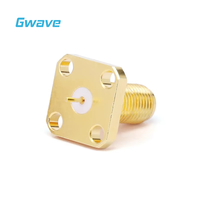 Conector RF de montaje de mamparo hembra SMA para PCB, brida de 4 orificios, Material de latón de