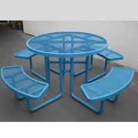 Table de pique-nique de jardin commerciale en métal enduit de poudre extérieur avec banc école extérieur patio acier rectangle table à manger chaise