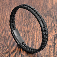 Noir argent plaqué cuir acier inoxydable hommes charme fermoir magnétique à la mode tressé bracelets mode cadeau accessoire