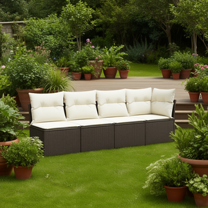 Ensemble de canapé de jardin en rotin brun trois places, mobilier d'extérieur avec coussins crème, design contemporain imperméable - Product Image 2
