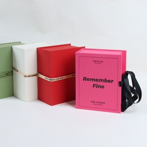 Popular Solid Pattern <b>Book</b>-Shaped Gift <b>Box</b> Ribbon Closure Multiple Colors Available Wholesale Rings Necklaces Jewelry Packaging - Product Image 3