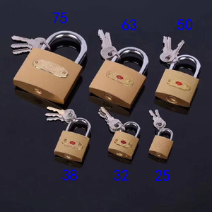 Brass Colored Iron Padlock 25 32 38 50 63 75mm Rectangular Single Lever <b>Locking</b> For Gate <b>Cabinet</b> Window Security - Product Image 1