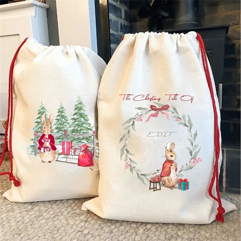 सिग्नस कस्टम बनाने की क्रिया खाली प्रिंट लोगो कार्बनिक कपास कैनवास ढोना Drawstring क्रिसमस हेलोवीन उपहार बैग