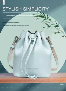 Modische Damen Crossbody Einzel-Schultertasche aus PU-Leder mit Zugbandverschluss Große Größe Weiche Leder-Handtasche - Product Image 4
