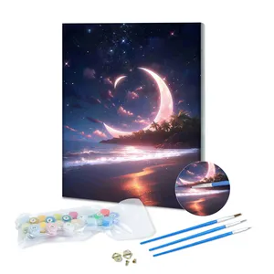 Atacado DIY noite praia pintura por números kit pintura a óleo de lona números personalizado com moldura foto decoração de casa personalizada