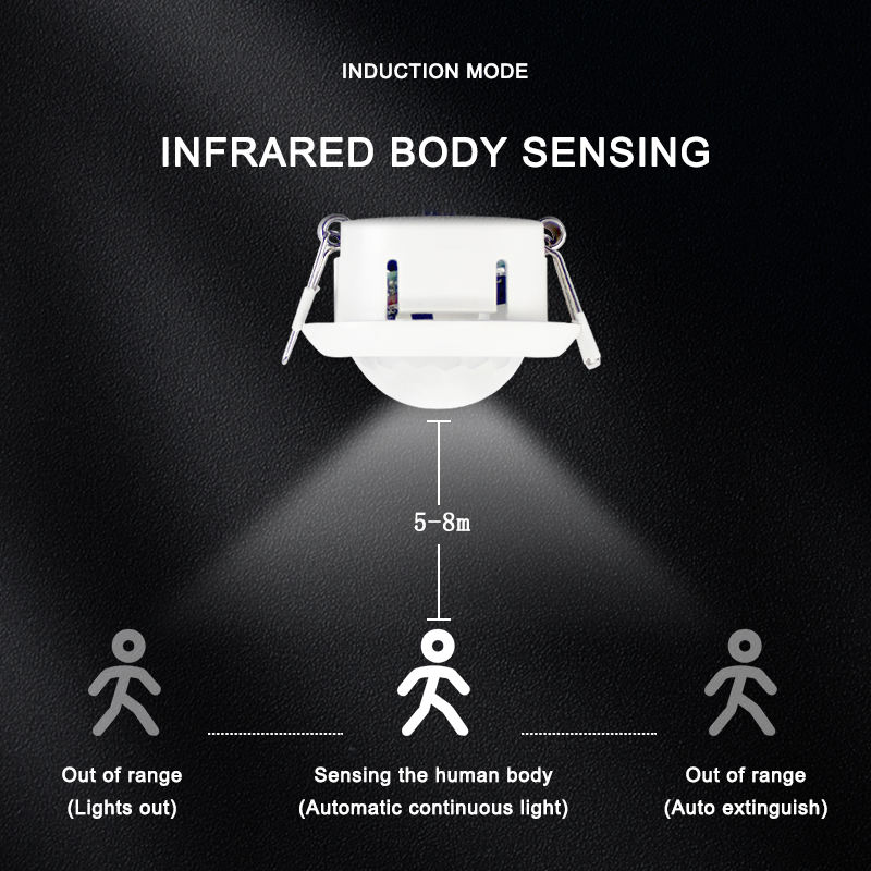 AC220V Embedded Mini PIR Sensor Detector Adjustable LED Ceiling Light Switch Automatic Human Body Inductive Switches