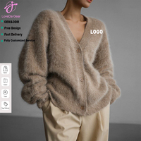 Loveda Großhandel Benutzerdefiniertes Logo Damen Herbst Winter Weicher Warmer Einfarbiger V-Ausschnitt Gestrickter Langarm-Pullover Strickjacke