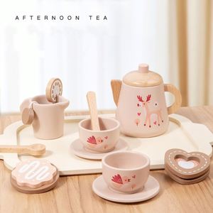 Ensemble de thé en bois pour petites filles, accessoires de cuisine pour jeu d'imitation de fête de princesse - Product Image 2