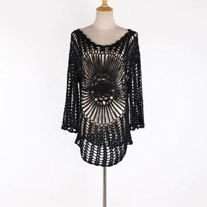 Women's 100% Polyester Breathable <b>Beach</b> Smock Knitted One-Shoulder V-Neck Hand Hook Seaside Holiday Bikini <b>Coat</b> Short Style - Product Image 3