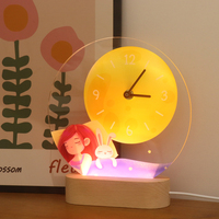 Lampe de table en bois d'horloge de nuit Led acrylique de veilleuse de dessin animé d'impression UV pour des enfants