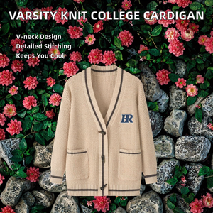 Suéter Cárdigan Varsity de Otoño para Hombre con Bordado de Letras Personalizadas, Manga Larga, Cuello en V, Algodón - Product Image 2