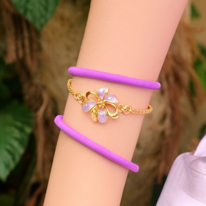 สร้อยข้อมือแฟชั่นชุบทองสแตนเลสสตีลลายดอกไม้สีม่วงเครื่องประดับสำหรับผู้หญิง - Product Image 3