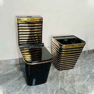 Amélioration de la salle de bain Toilette blanche à rebord doré WC Combinaison de lavabo de toilette Nigeria Mise à niveau compétitive 1 pièce Toilette à <span class=keywords><strong>prix</strong></span> réduit - Product Image 2