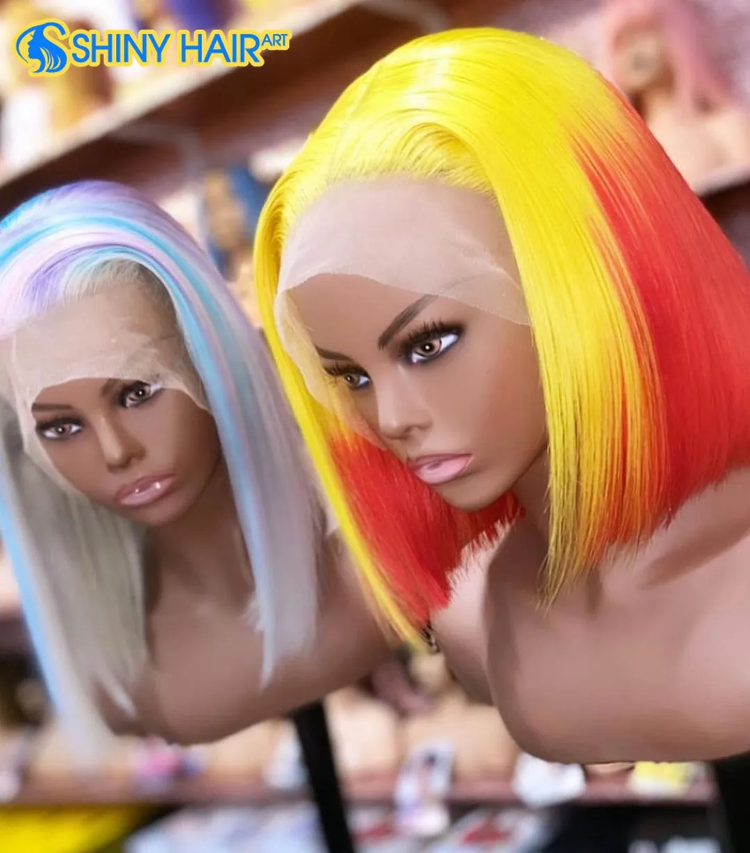 Colored Bob Lace Front Human Hair Wigs Brazilian Virgin Hair Blonde Red Pink Blue Yellow Gray Orange Color Short Bob Cut Wigs