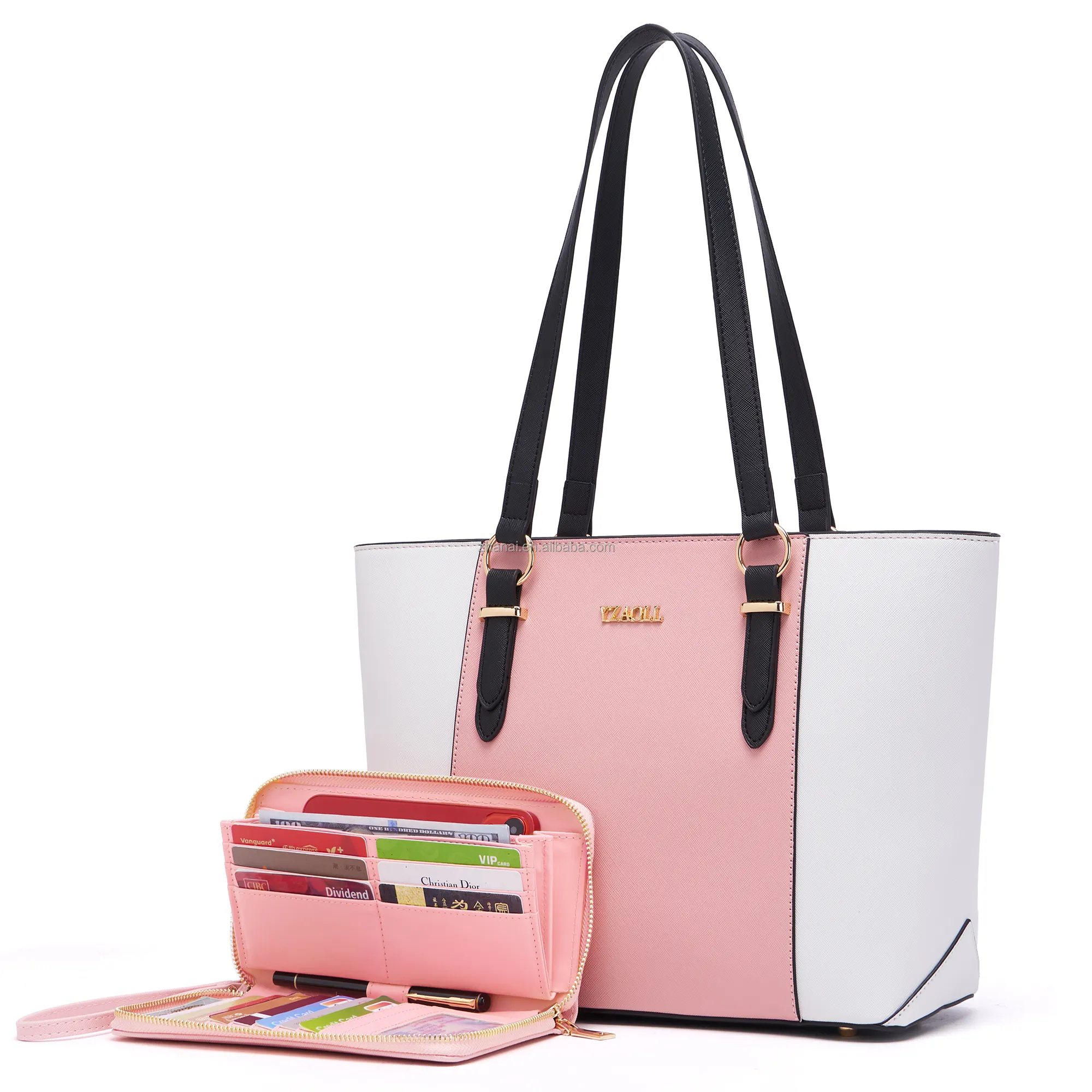 YZAOLL Manufacturer Designer Purses for Women Faux Leather Large Women's Shoulder Bags Tote Satchel Handbags Wallet set 2pcs