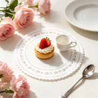 Napperon en papier rond de 6 pouces, à motif floral doré festonné, absorbant l'huile, pour gâteaux et plats occidentaux, sous-plat de table