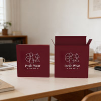 Caja de Cartón Plegable con Logotipo Personalizado, Patrón Geométrico Borgoña, Laminación Mate, Empaque Rectangular de Lujo para Ropa