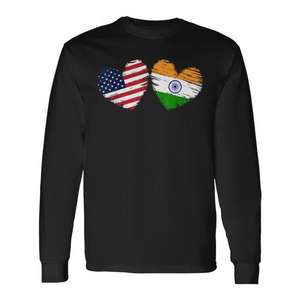 T-shirt à manches longues avec drapeau des États-Unis et d'Inde, Saint-Valentin, Indien-Américain - Product Image 1