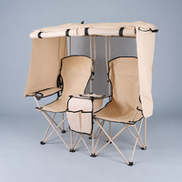Chaise de camping double avec auvent pare-soleil, portable, pour barbecue et pique-nique, inclinable, en acier carbone et tissu Oxford, mobilier d'extérieur