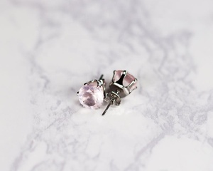 92.5 Sterling Silver Natural Rose Quartz Faceted Round Shape Gemstone Prong Setting <b>Beautiful</b> Studs <b>Earring</b> Women Cute Gift - Product Image 3