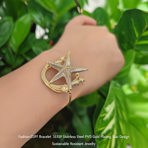 Brazalete de Moda en Acero Inoxidable 316L con Baño de Oro PVD, Diseño de Estrella de Mar, Joyería Sostenible y Resistente - Product Image 3