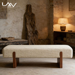 Banc de fin de lit moderne et simple, rembourré blanc, pour chambre d'hôtel, villa, salon, avec structure en bois et revêtement en tissu, meuble de loisirs - Product Image 3