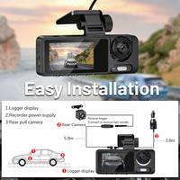 Cámara para Auto con Mejores Reseñas, Cámara para Tablero con Sensor G, Cámara de Triple Lente con Cámaras Delantera, Trasera y de Cabina, Grabación en Full HD 1080P